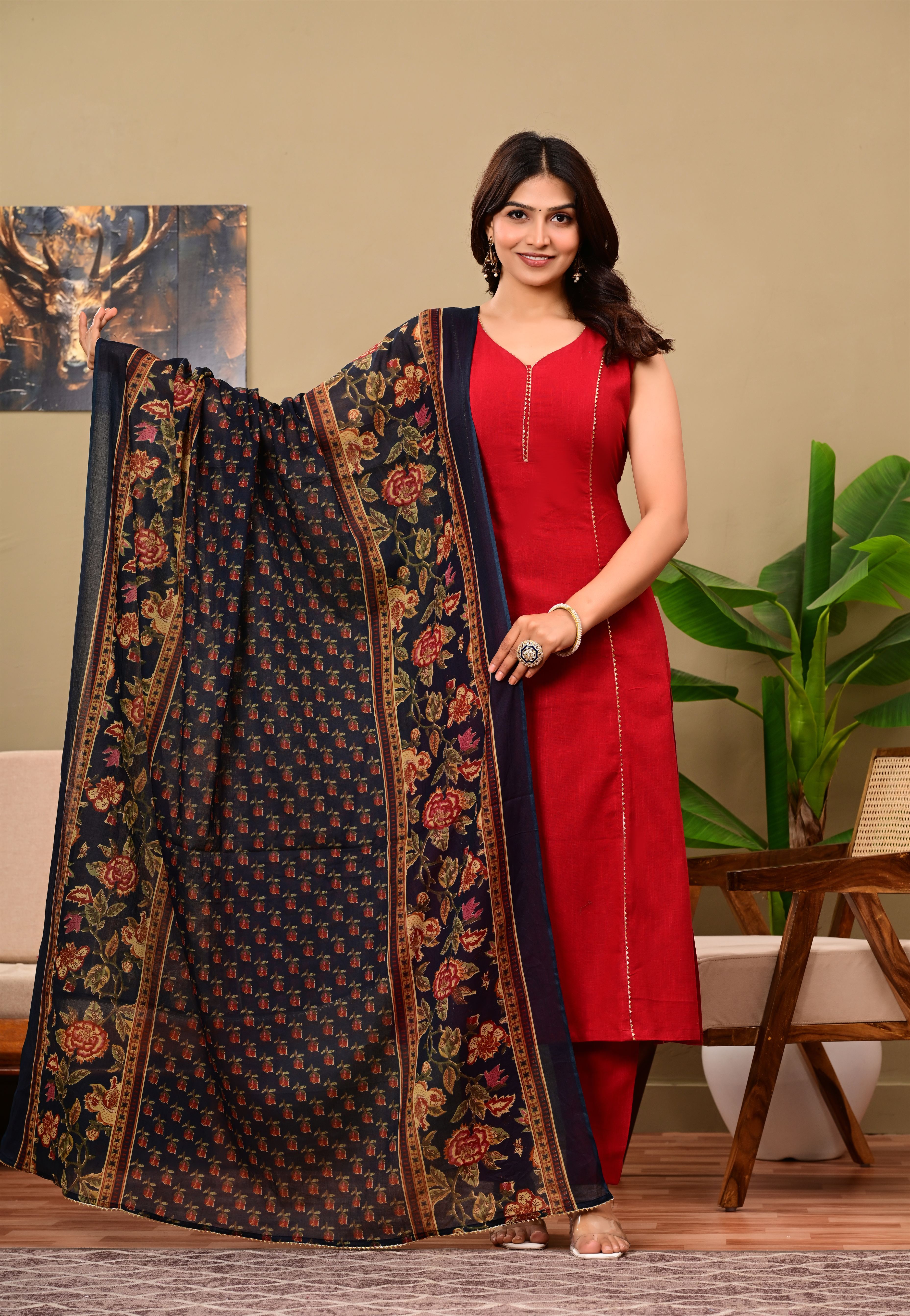 Sahiba Red pure Cotton  suit set