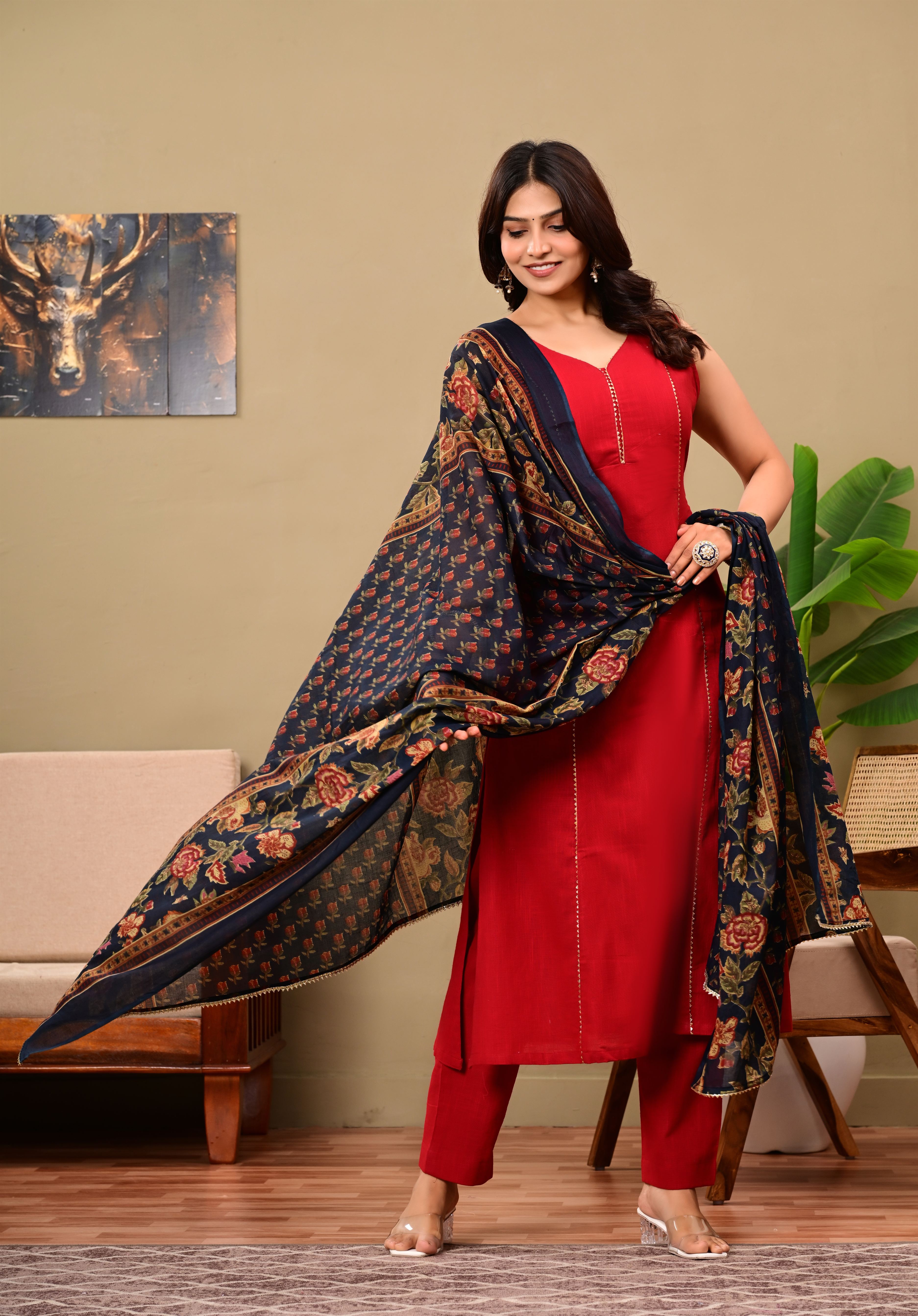 Sahiba Red pure Cotton  suit set