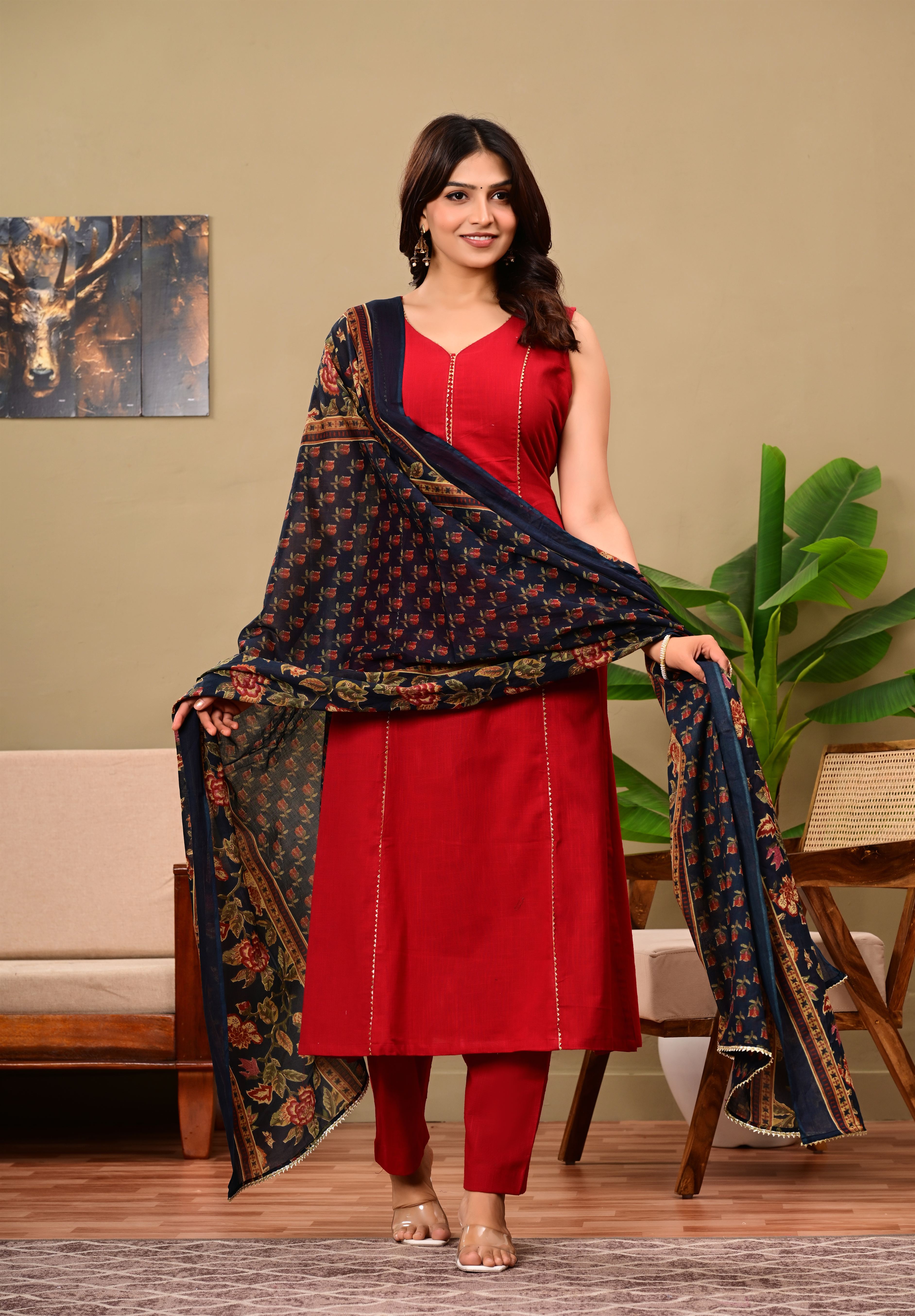 Sahiba Red pure Cotton  suit set