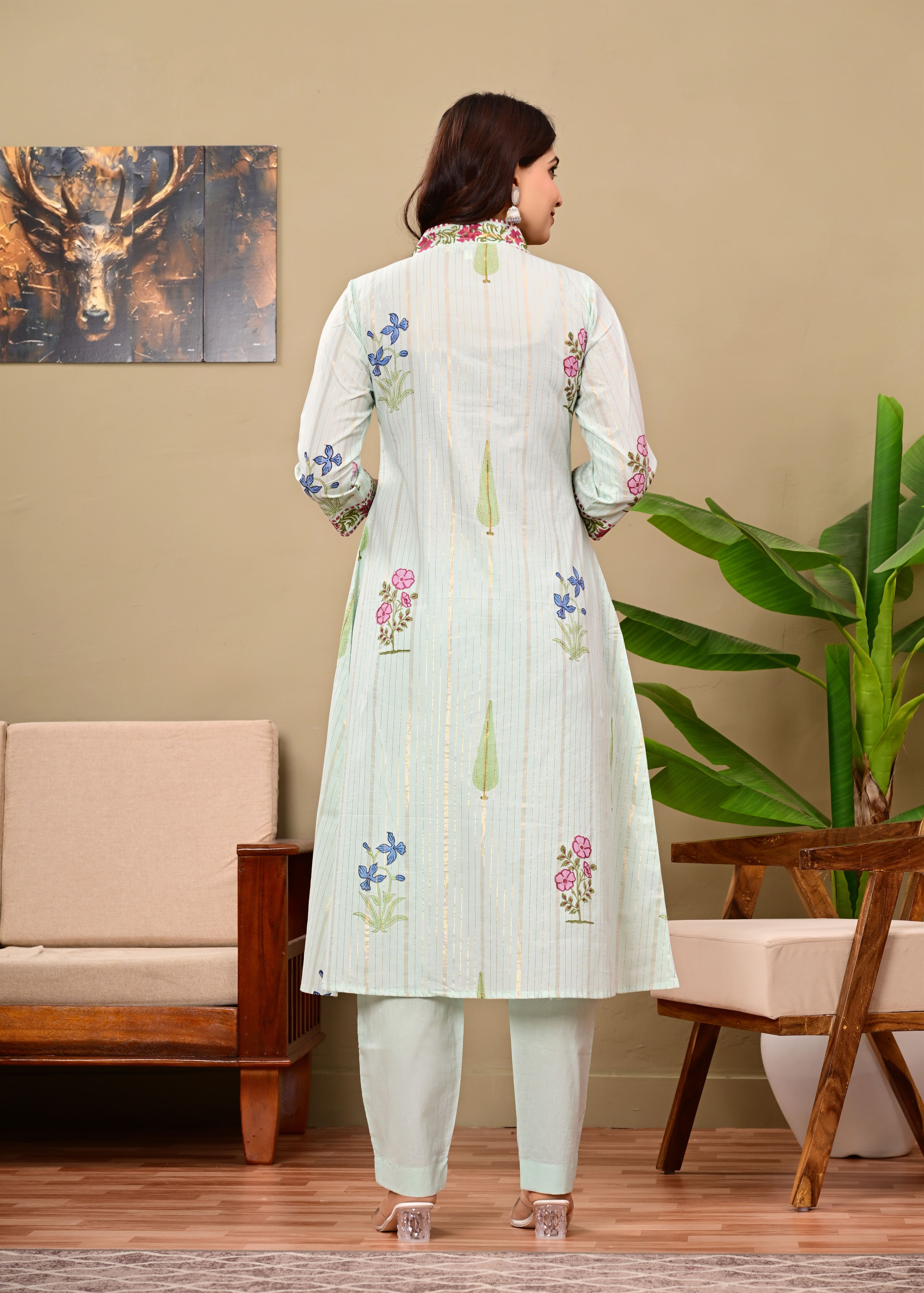 Chitra Blue Cotton Handblock suit set