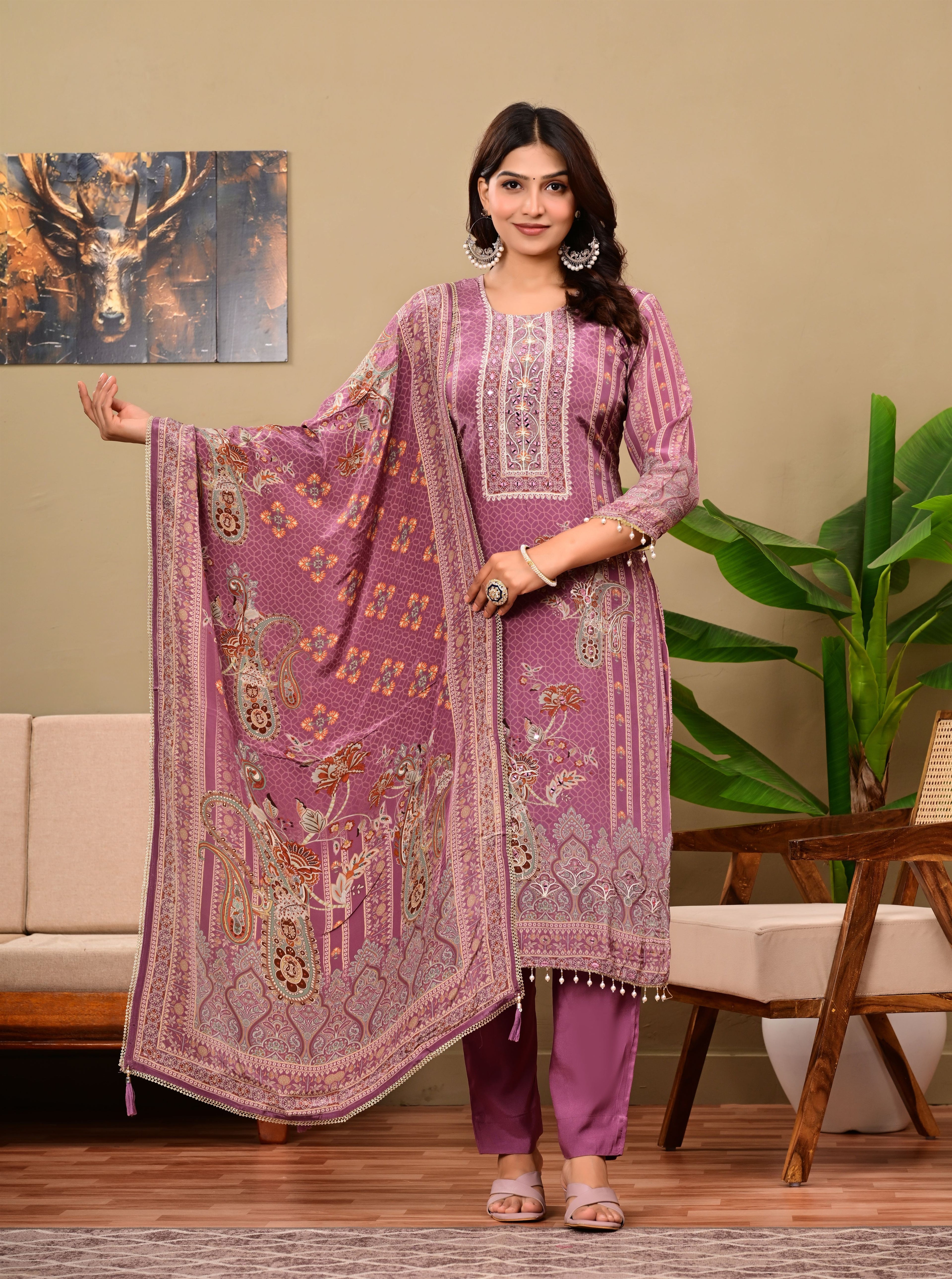 Mauve crepe suit set