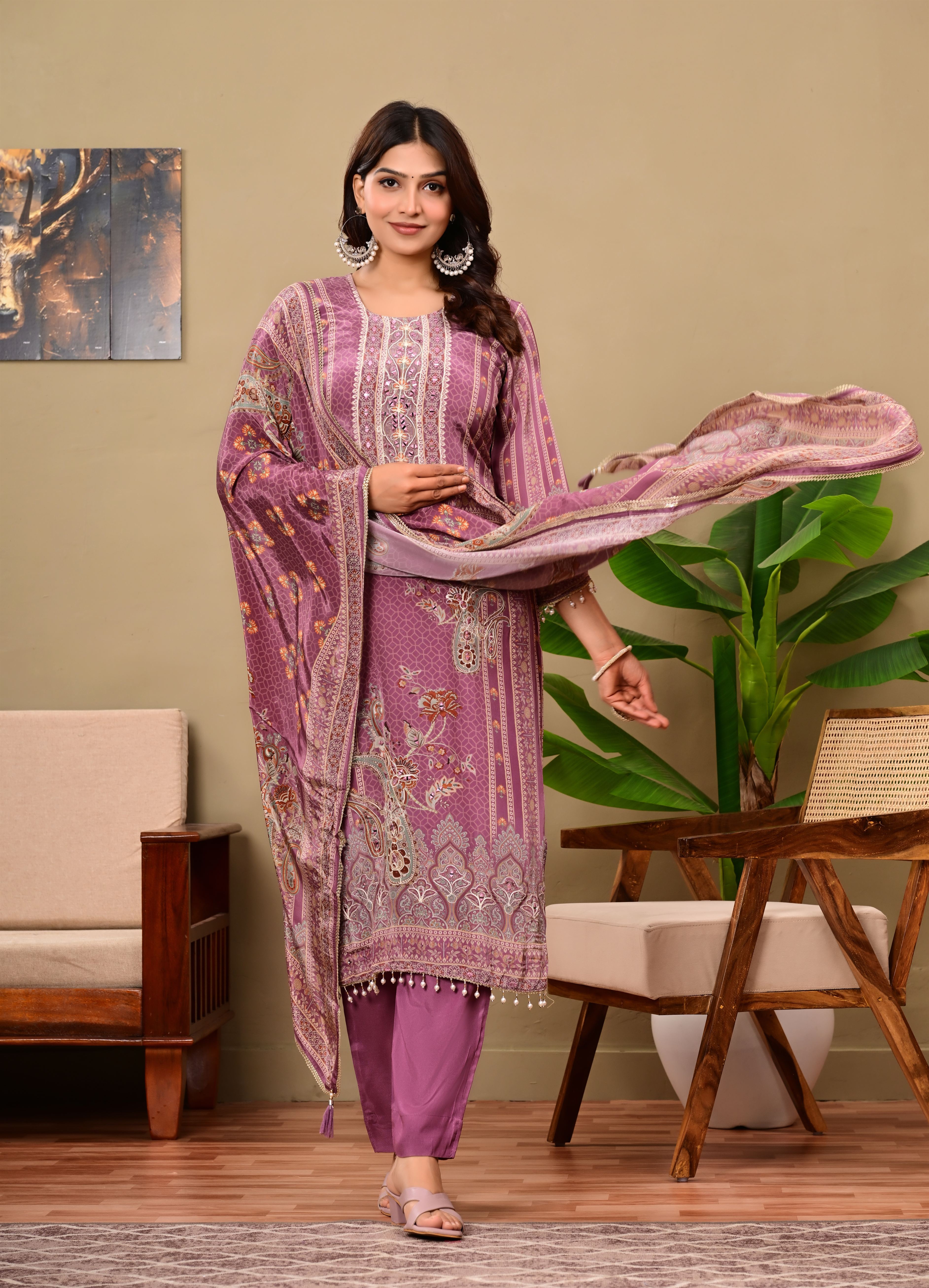 Mauve crepe suit set