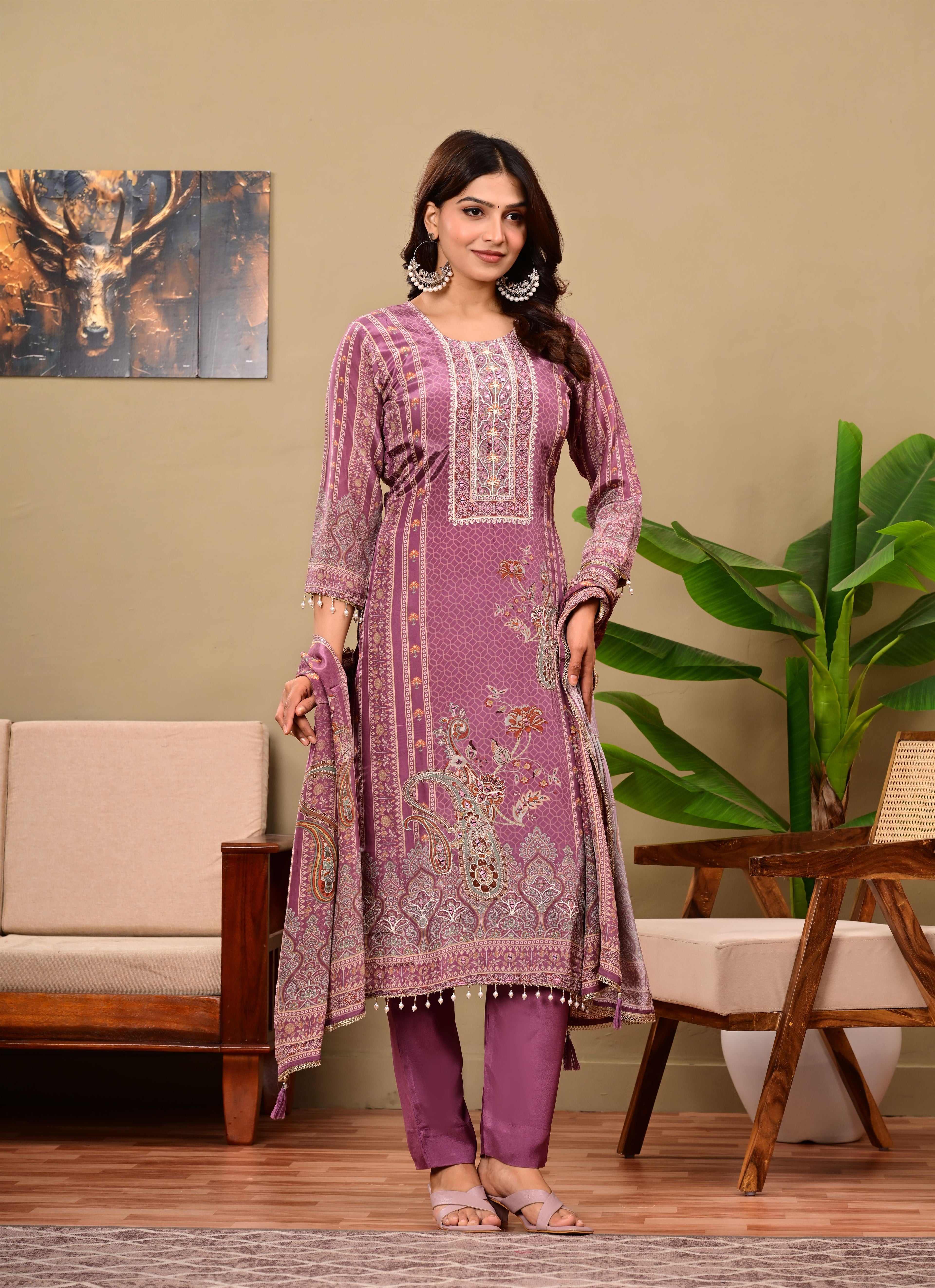 Mauve crepe suit set