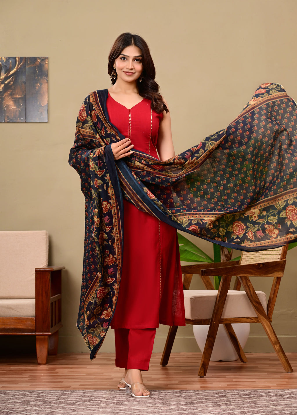 Sahiba Red pure Cotton  suit set