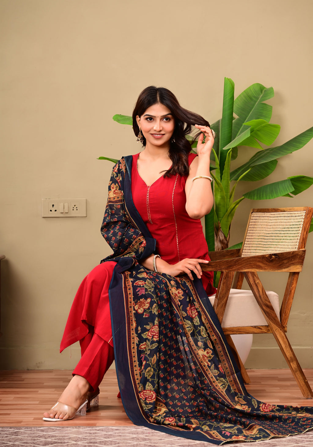 Sahiba Red pure Cotton  suit set
