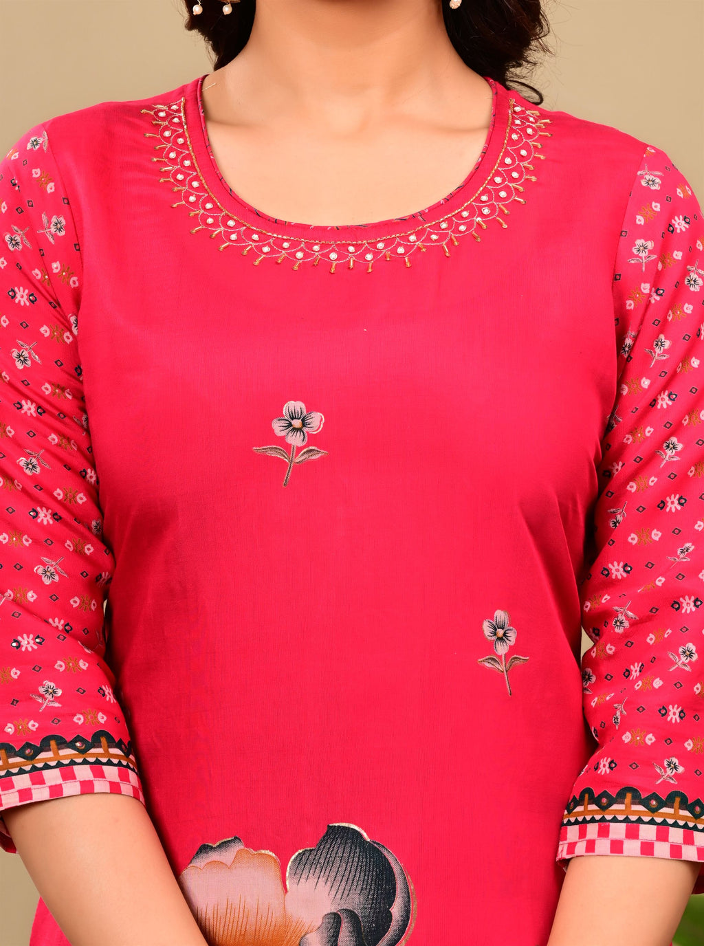 Adhaya Floral pink suit set with contrast dupatta