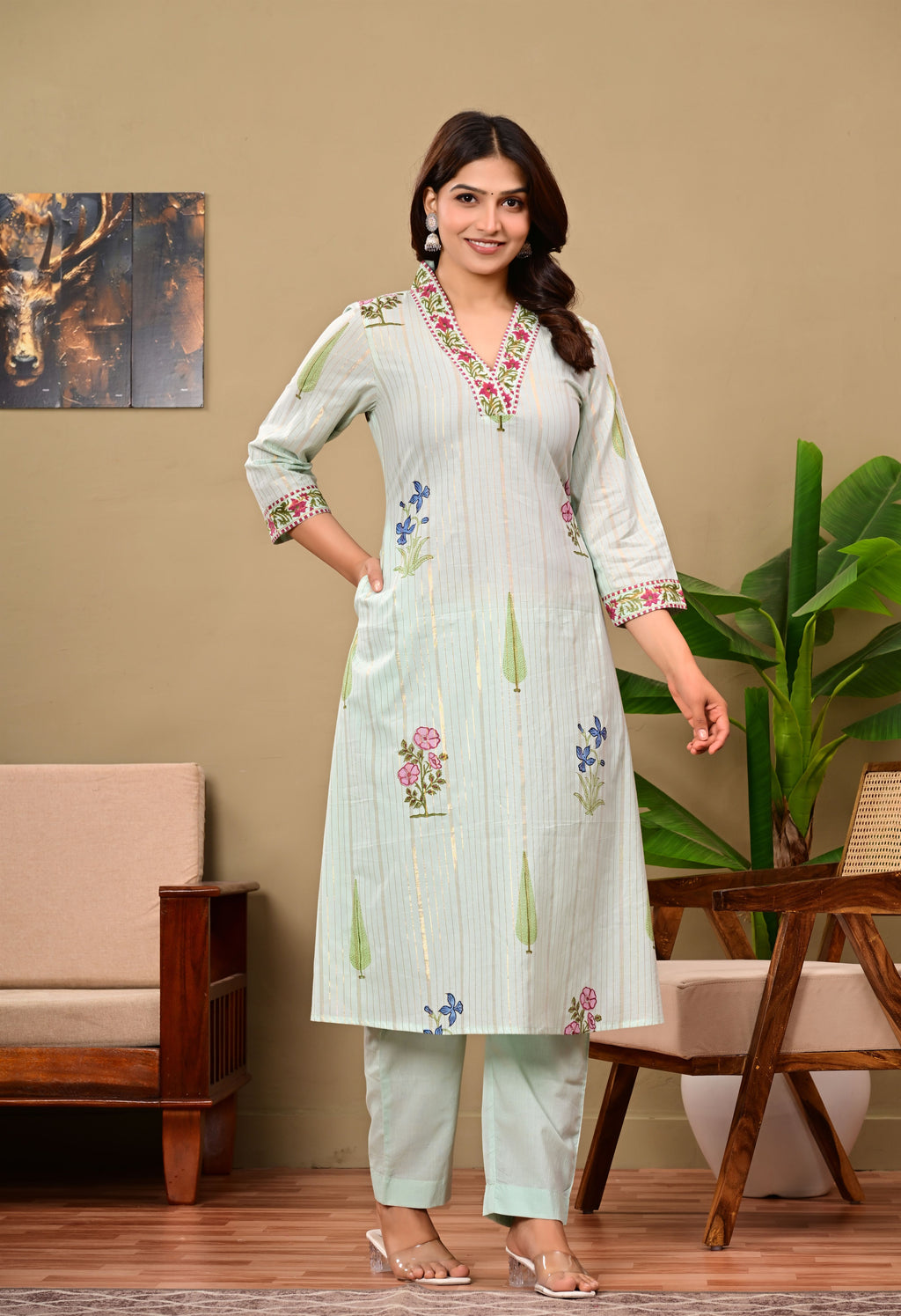 Chitra Blue Cotton Handblock suit set