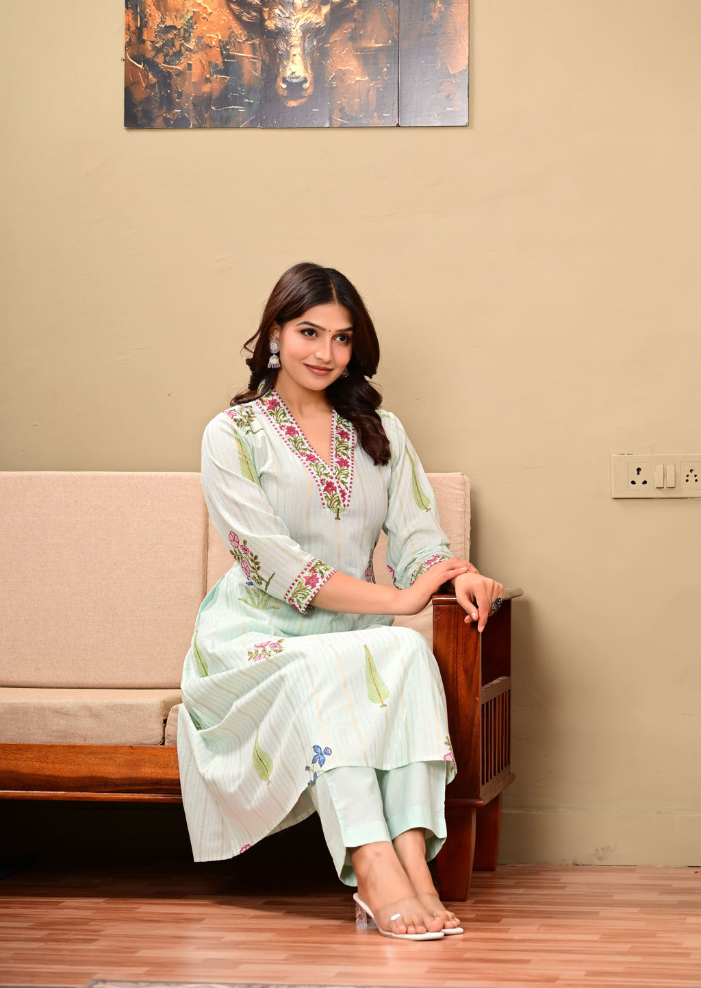 Chitra Blue Cotton Handblock suit set