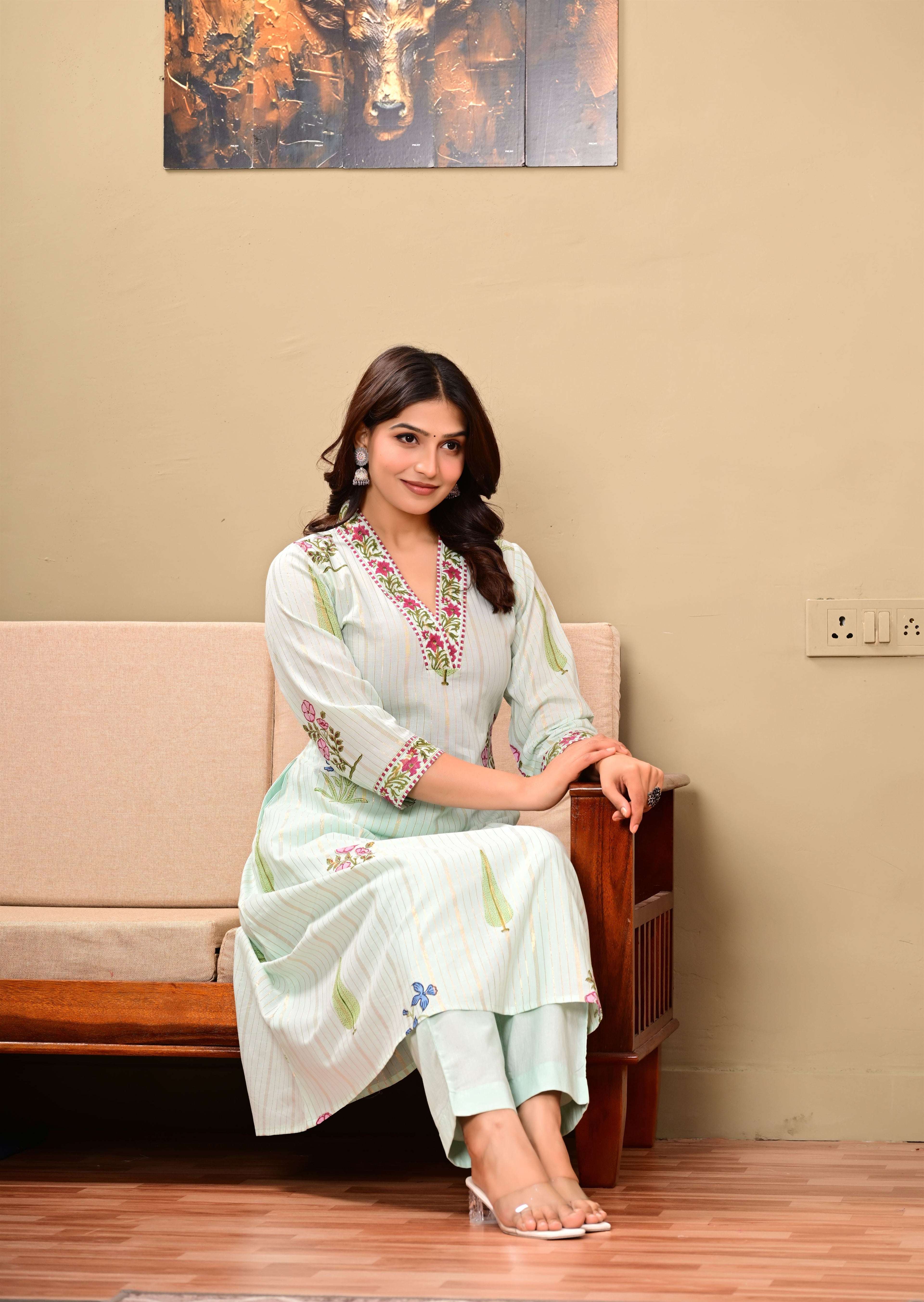 Chitra Blue Cotton Handblock suit set