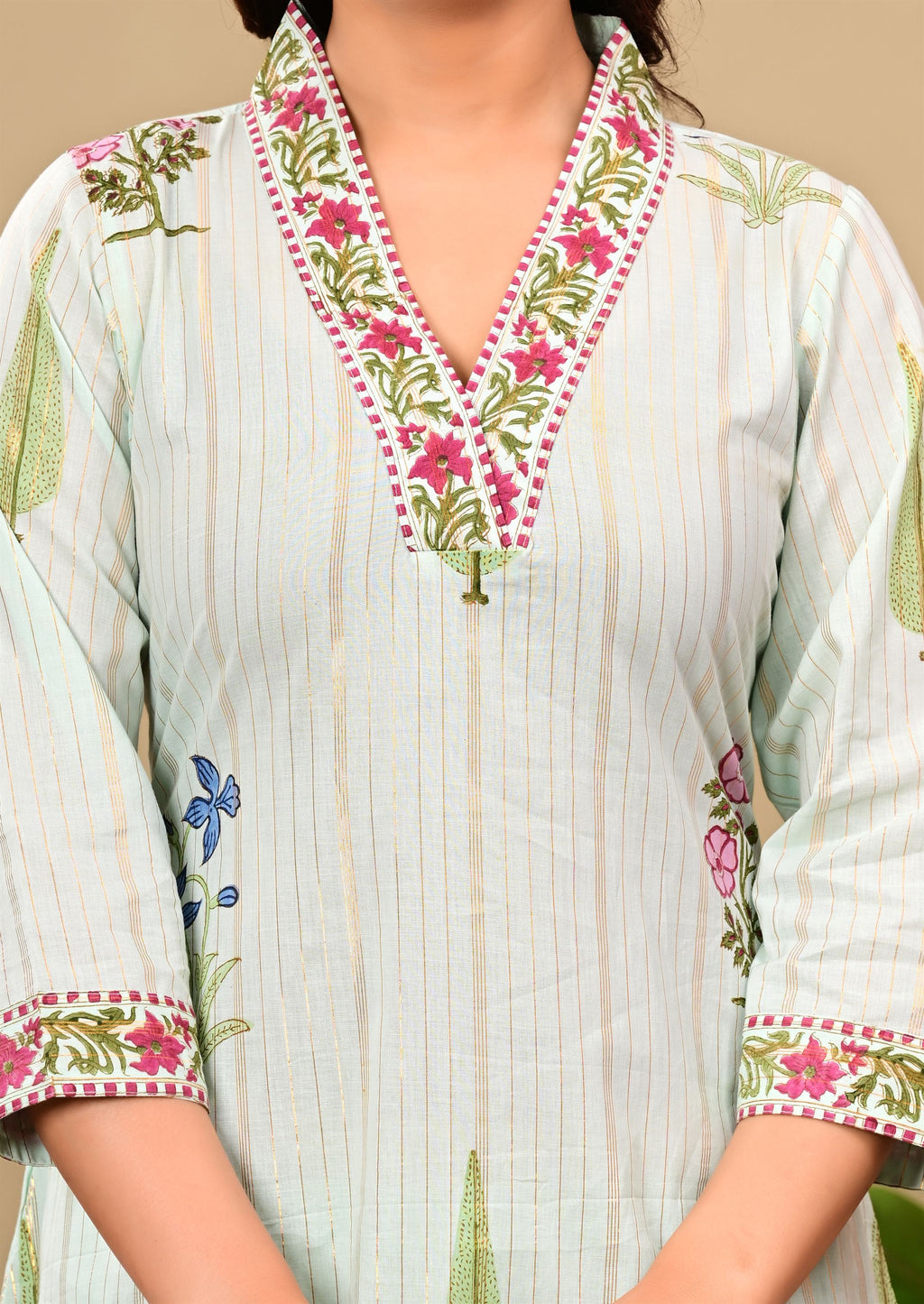 Chitra Blue Cotton Handblock suit set