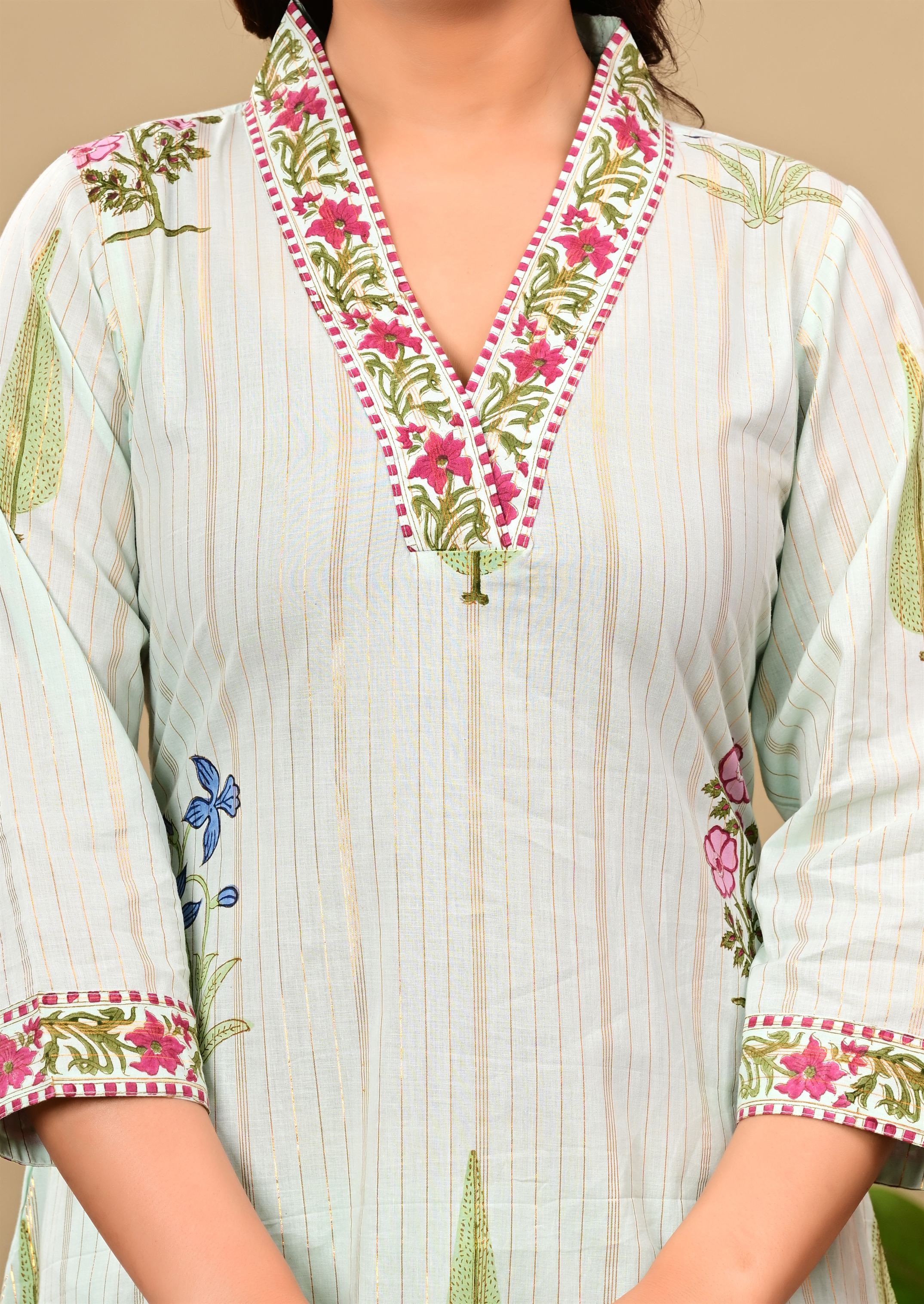 Chitra Blue Cotton Handblock suit set