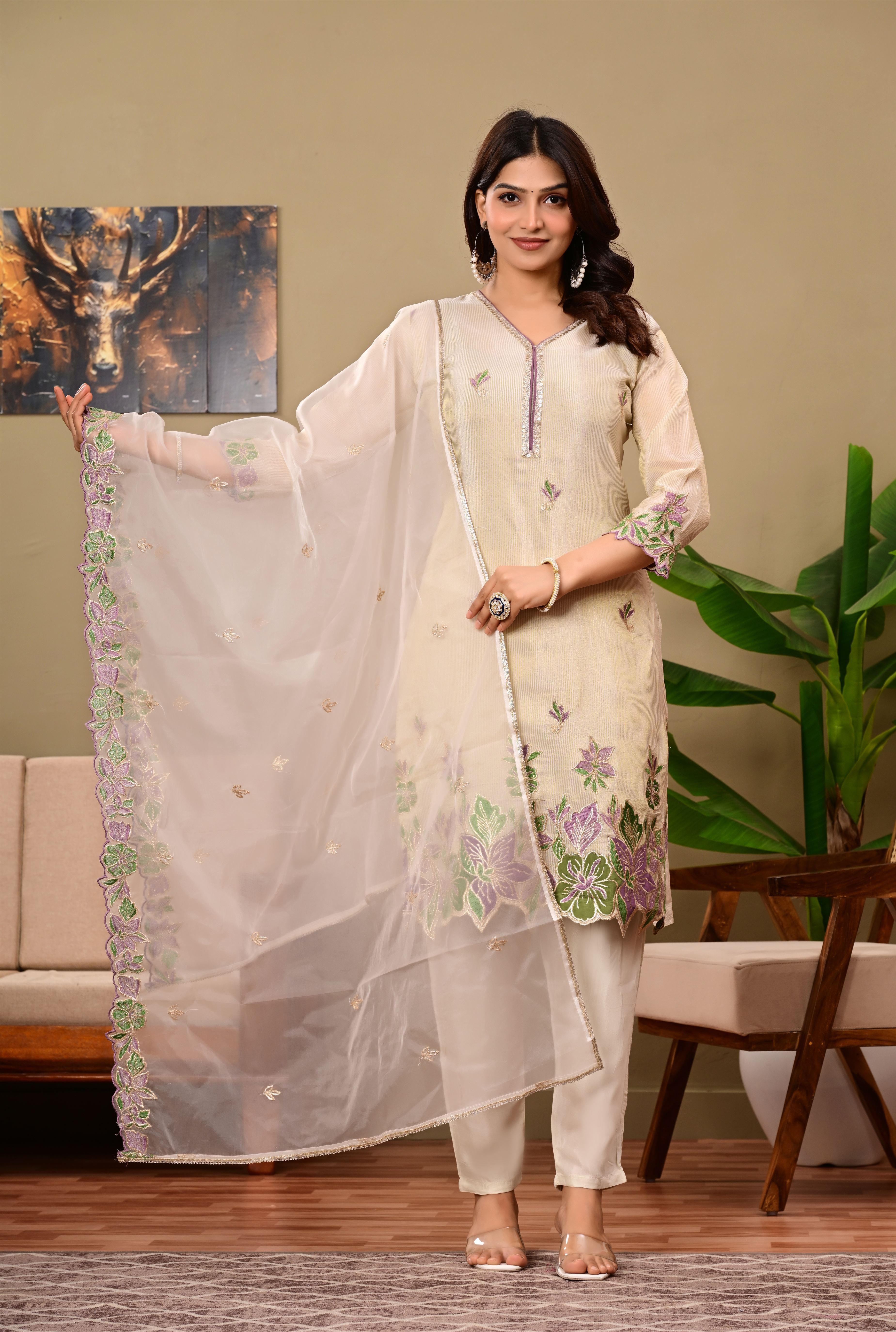 Floral offwhite Suit set