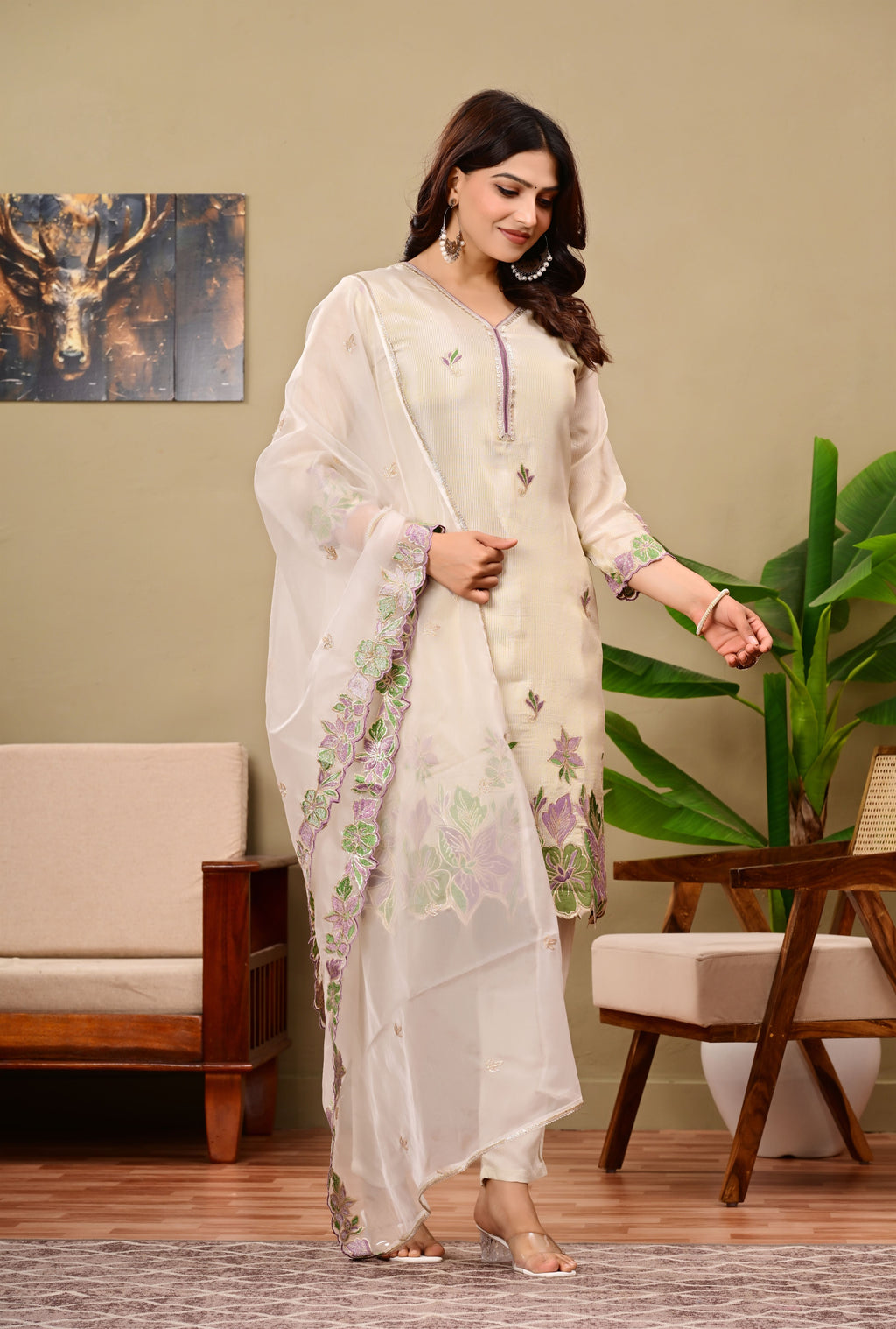 Floral offwhite Suit set