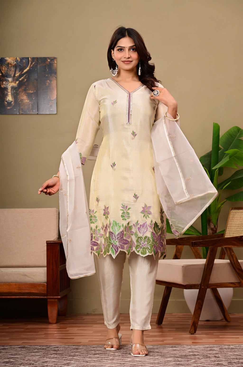 Floral offwhite Suit set