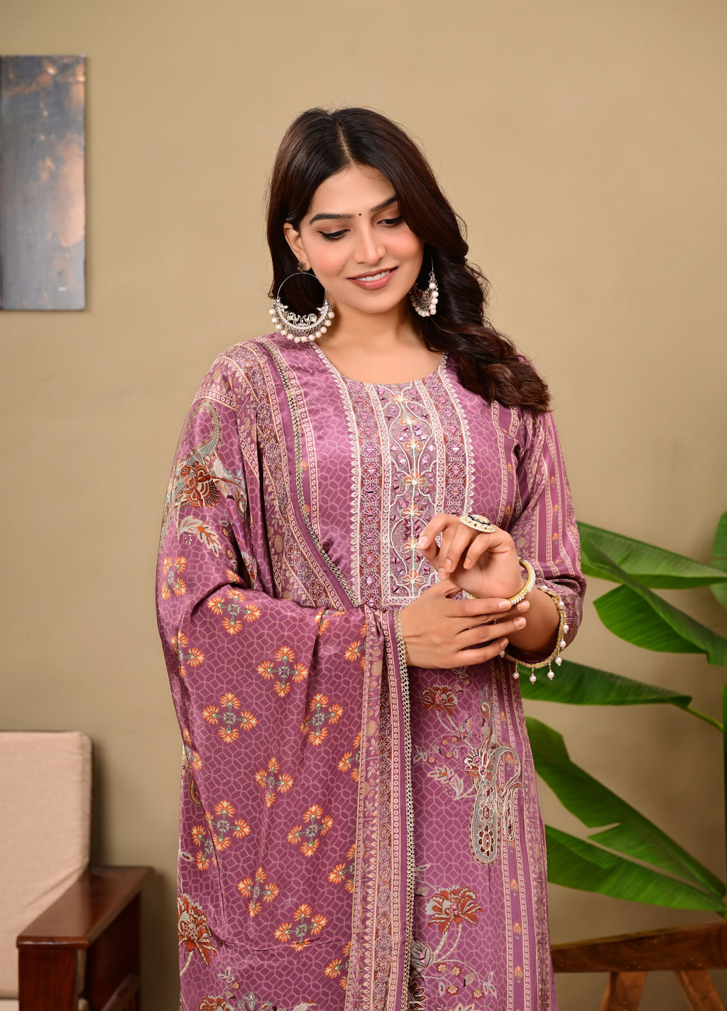 Mauve crepe suit set