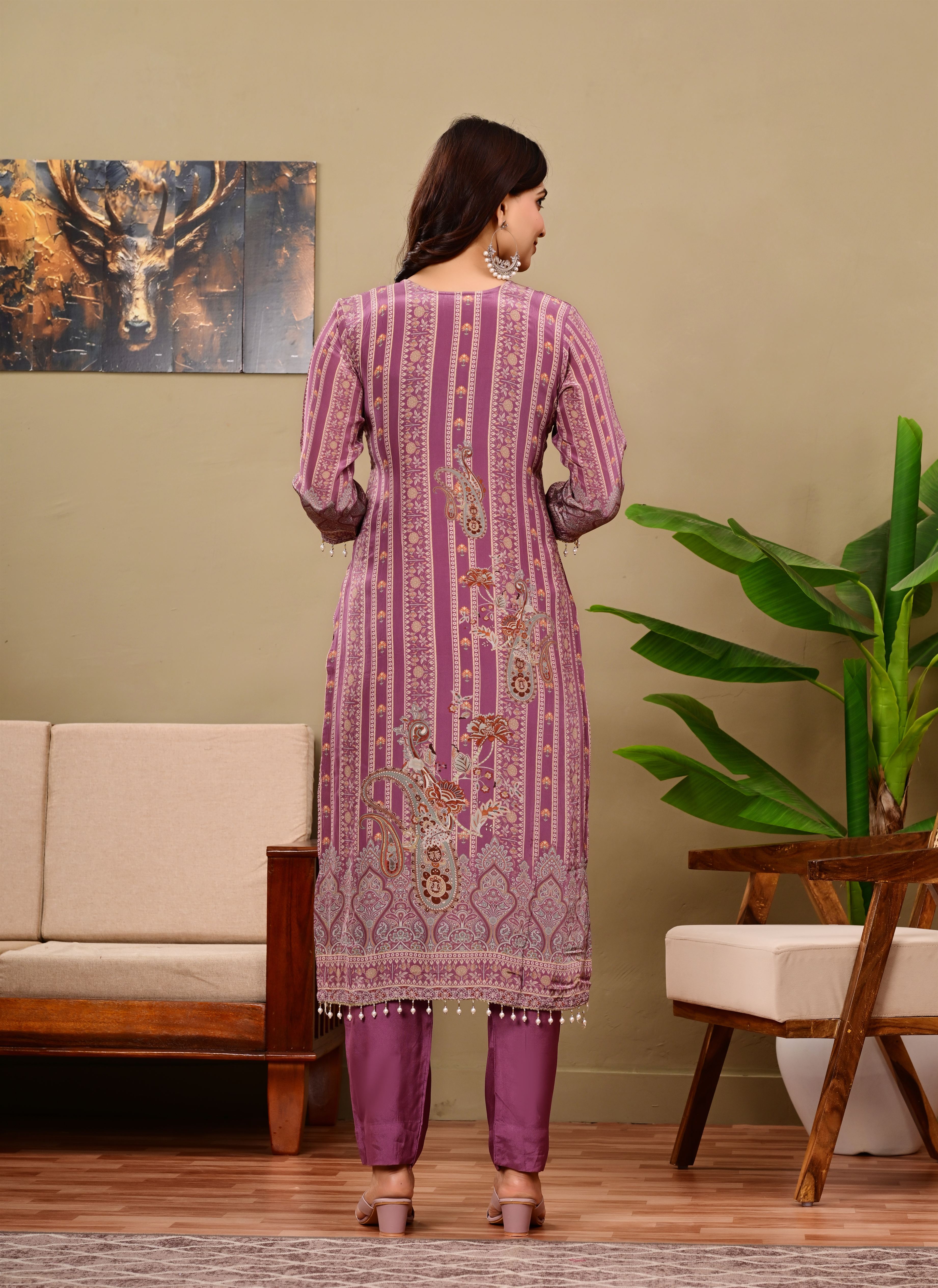 Mauve crepe suit set