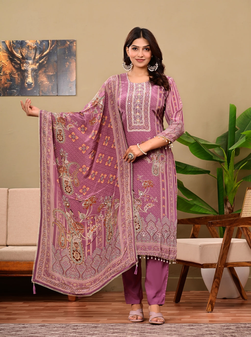 Mauve crepe suit set