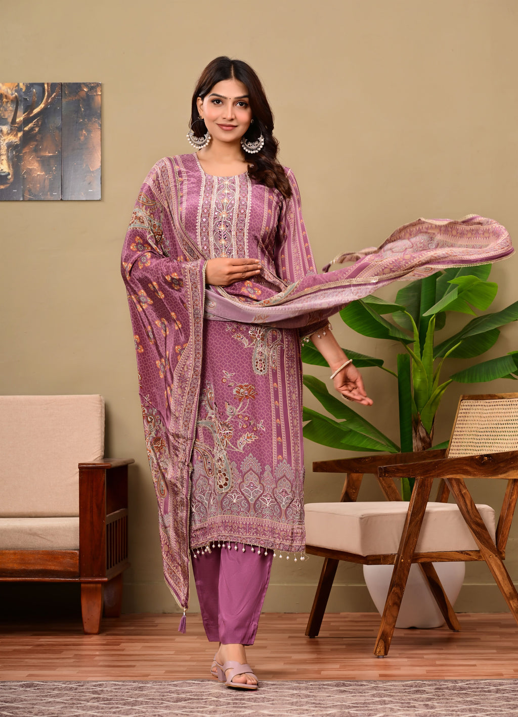 Mauve crepe suit set