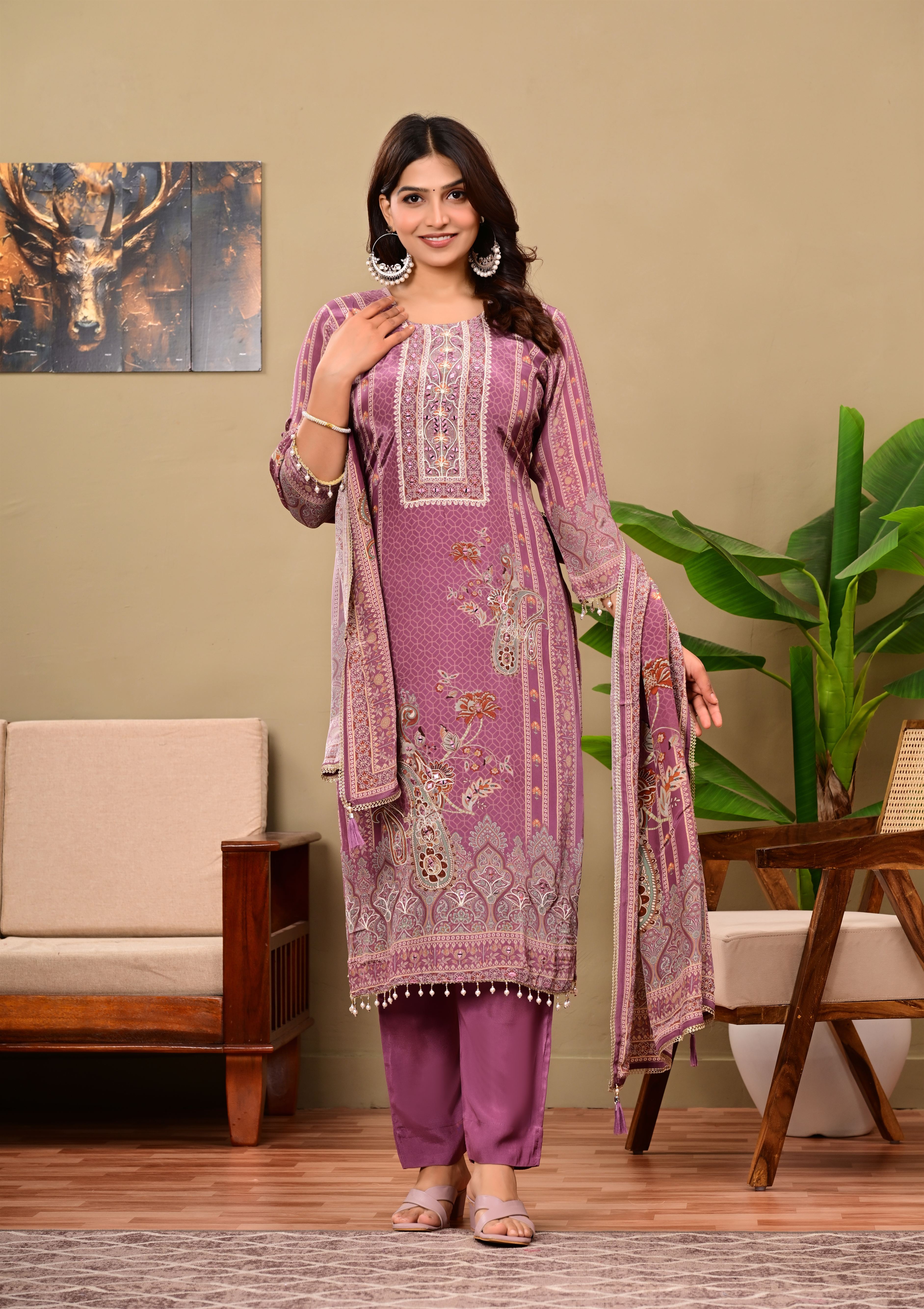 Mauve crepe suit set